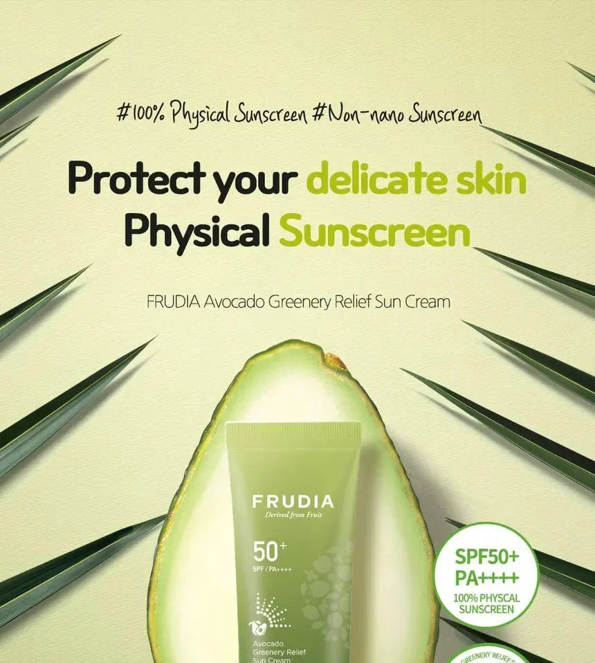 Frudia Avocado Greenery Relief Sun Cream – Protector Solar Hidratante con Extracto de Aguacate para una Piel Protegida y Nutrida