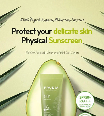 Frudia Avocado Greenery Relief Sun Cream – Protector Solar Hidratante con Extracto de Aguacate para una Piel Protegida y Nutrida